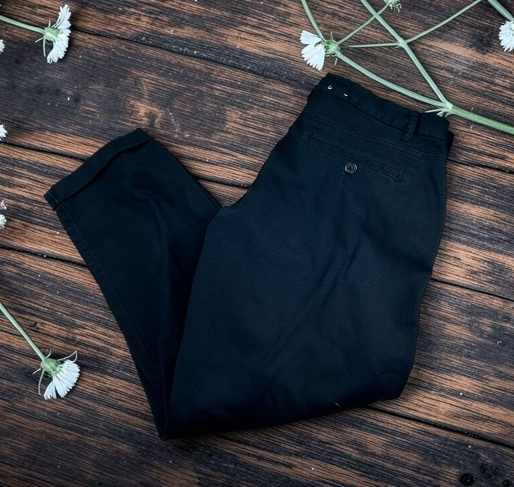 Calvin Klein Black Cropped Pants Sz 8 Cuffed Cotton 25" Inseam Career Wear